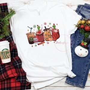 Grinchmas Holiday Drinks Unisex Graphic Crew Neck T-shirt